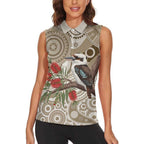 Kookaburra Bottlebrushes Personalised Women Sleeveless Polo Shirt Aboriginal Australian Dot Painting - Aussie Hoodie
