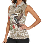 Kookaburra Bottlebrushes Personalised Women Sleeveless Polo Shirt Aboriginal Australian Dot Painting - Aussie Hoodie