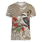Kookaburra Bottlebrushes Personalised Women V-Neck T-Shirt Aboriginal Australian Dot Painting - Aussie Hoodie