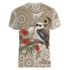 Kookaburra Bottlebrushes Personalised Women V-Neck T-Shirt Aboriginal Australian Dot Painting - Aussie Hoodie