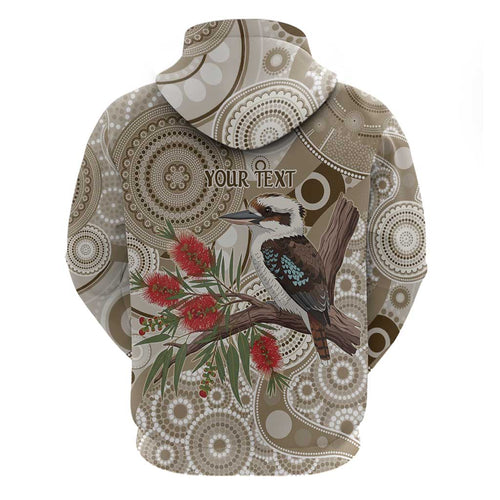Kookaburra Bottlebrushes Personalised Zip Hoodie Aboriginal Australian Dot Painting - Aussie Hoodie