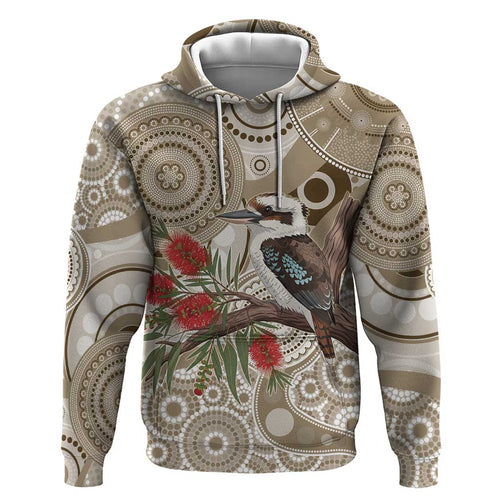 Kookaburra Bottlebrushes Personalised Zip Hoodie Aboriginal Australian Dot Painting - Aussie Hoodie