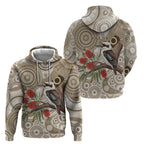 Kookaburra Bottlebrushes Personalised Zip Hoodie Aboriginal Australian Dot Painting - Aussie Hoodie