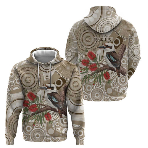 Kookaburra Bottlebrushes Personalised Zip Hoodie Aboriginal Australian Dot Painting - Aussie Hoodie