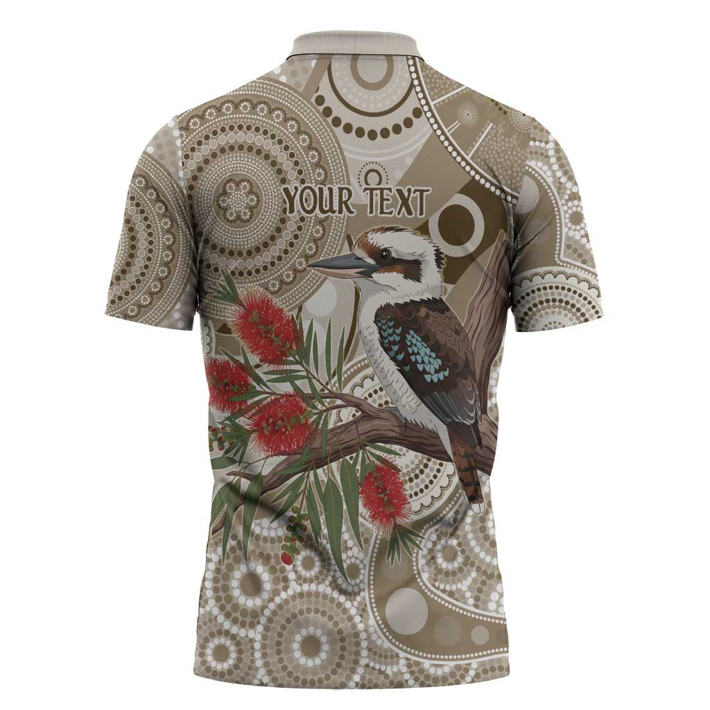 Kookaburra Bottlebrushes Personalised Zipper Polo Shirt Aboriginal Australian Dot Painting - Aussie Hoodie