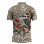 Kookaburra Bottlebrushes Personalised Zipper Polo Shirt Aboriginal Australian Dot Painting - Aussie Hoodie