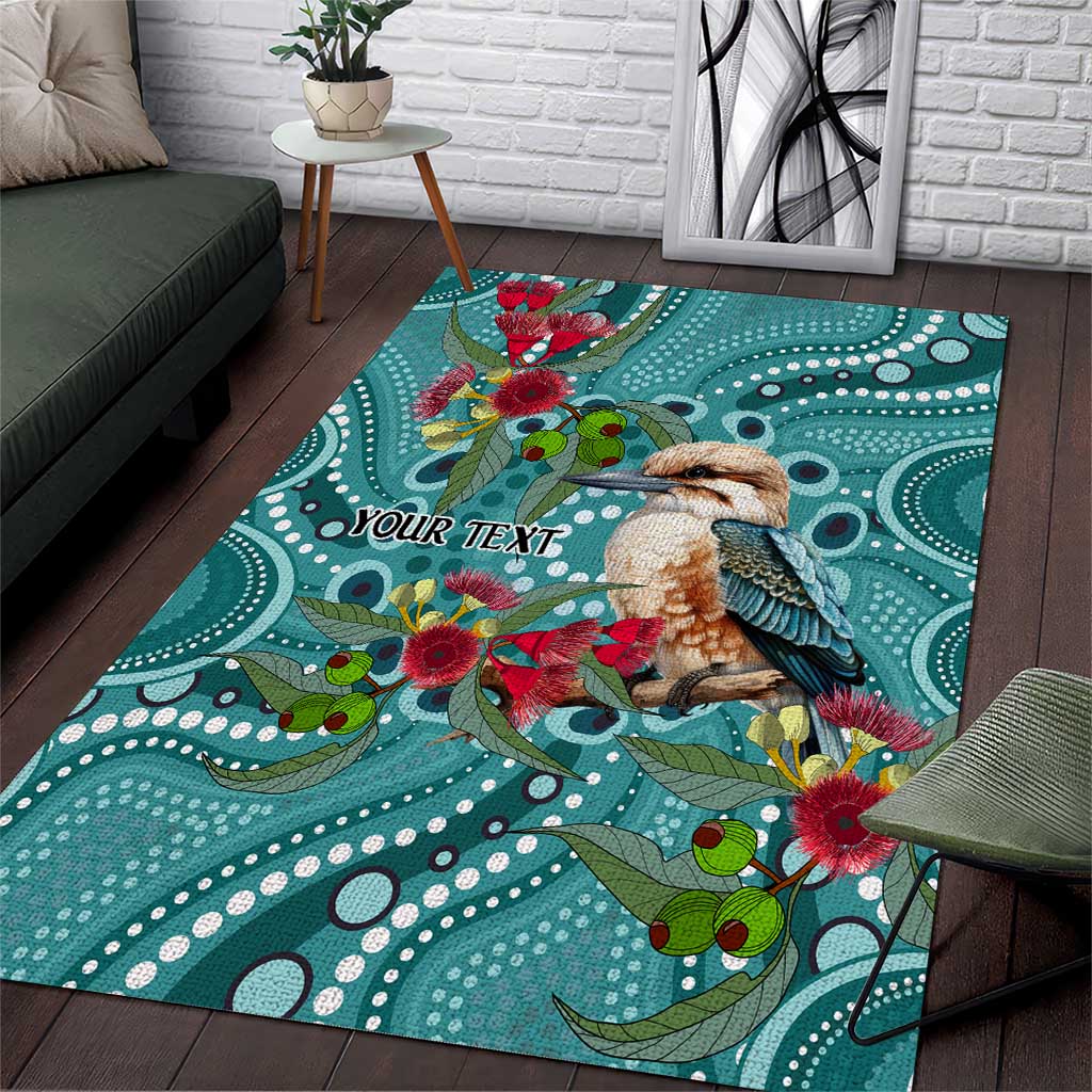 Kookaburra Eucalyptus Personalised Area Rug Aboriginal Australian Dot Painting - Aussie Hoodie
