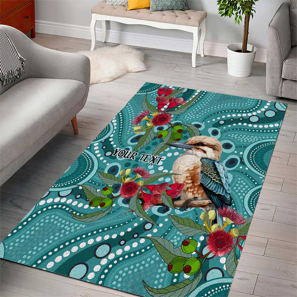 Kookaburra Eucalyptus Personalised Area Rug Aboriginal Australian Dot Painting - Aussie Hoodie