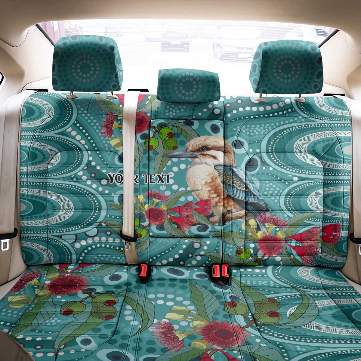 Kookaburra Eucalyptus Personalised Back Car Seat Cover Aboriginal Australian Dot Painting - Aussie Hoodie