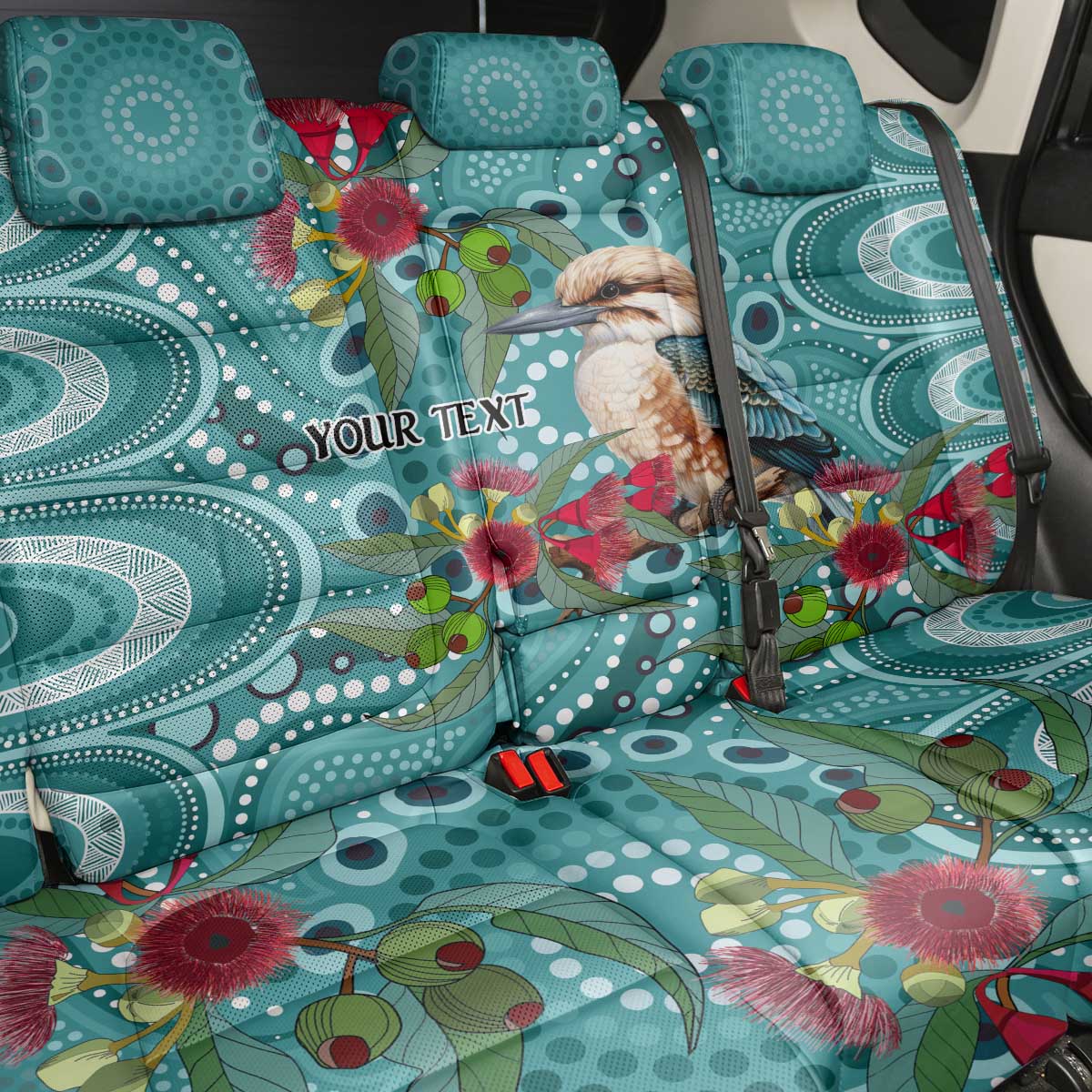 Kookaburra Eucalyptus Personalised Back Car Seat Cover Aboriginal Australian Dot Painting - Aussie Hoodie