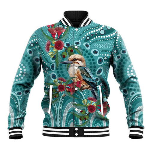 Kookaburra Eucalyptus Personalised Baseball Jacket Aboriginal Australian Dot Painting - Aussie Hoodie