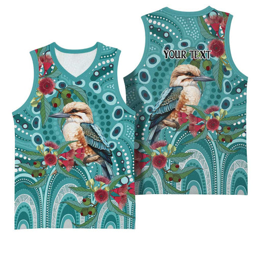 Kookaburra Eucalyptus Personalised Basketball Jersey Aboriginal Australian Dot Painting - Aussie Hoodie