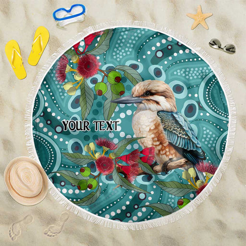 Kookaburra Eucalyptus Personalised Beach Blanket Aboriginal Australian Dot Painting - Aussie Hoodie