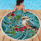 Kookaburra Eucalyptus Personalised Beach Blanket Aboriginal Australian Dot Painting - Aussie Hoodie
