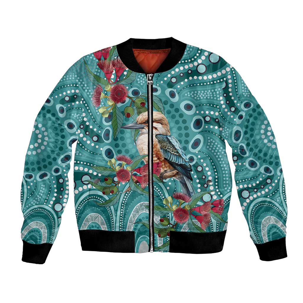 Kookaburra Eucalyptus Personalised Bomber Jacket Aboriginal Australian Dot Painting - Aussie Hoodie