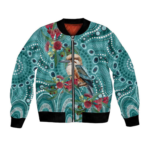 Kookaburra Eucalyptus Personalised Bomber Jacket Aboriginal Australian Dot Painting - Aussie Hoodie