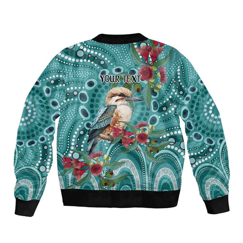 Kookaburra Eucalyptus Personalised Bomber Jacket Aboriginal Australian Dot Painting - Aussie Hoodie