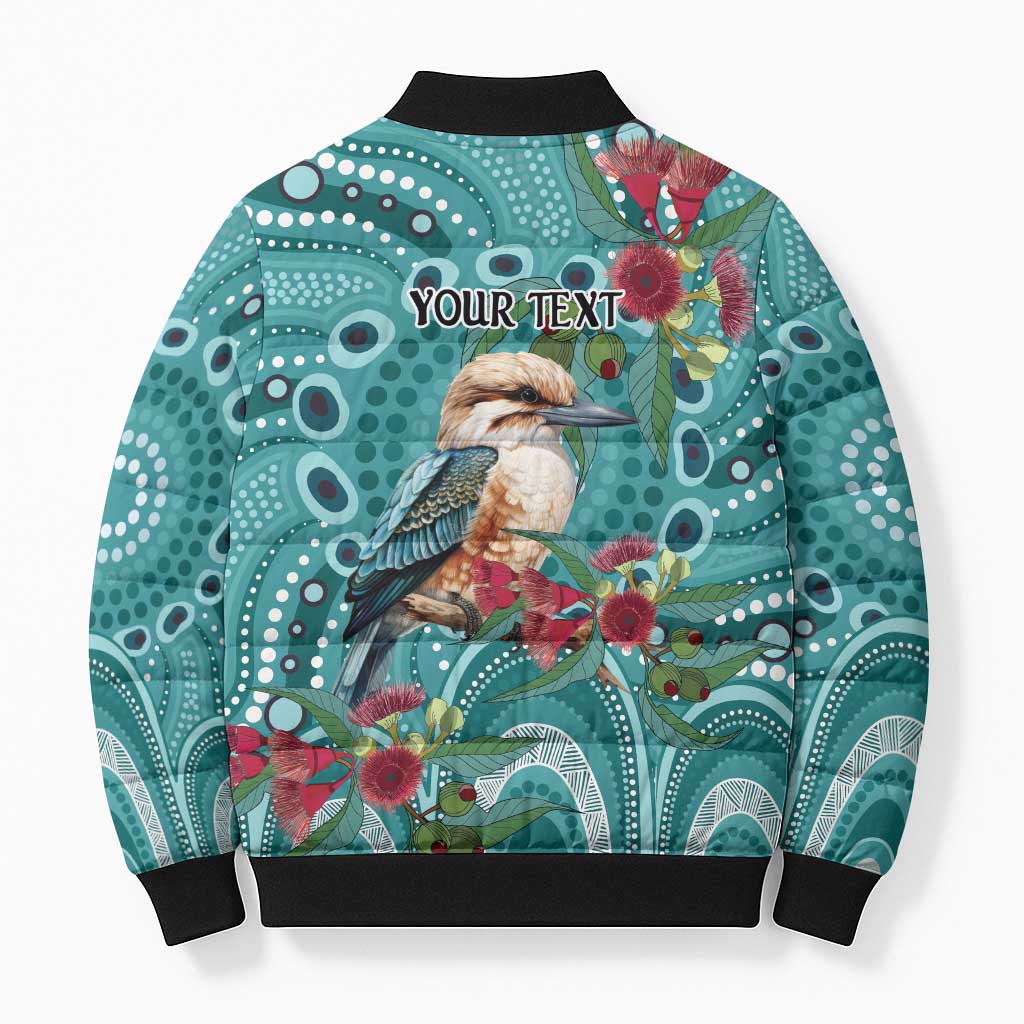 Kookaburra Eucalyptus Personalised Bomber Puffer Jacket Aboriginal Australian Dot Painting - Aussie Hoodie