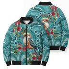 Kookaburra Eucalyptus Personalised Bomber Puffer Jacket Aboriginal Australian Dot Painting - Aussie Hoodie