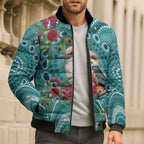 Kookaburra Eucalyptus Personalised Bomber Puffer Jacket Aboriginal Australian Dot Painting - Aussie Hoodie