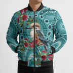 Kookaburra Eucalyptus Personalised Bomber Puffer Jacket Aboriginal Australian Dot Painting - Aussie Hoodie