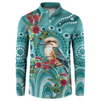 Kookaburra Eucalyptus Personalised Button Sweatshirt Aboriginal Australian Dot Painting - Aussie Hoodie