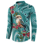 Kookaburra Eucalyptus Personalised Button Sweatshirt Aboriginal Australian Dot Painting - Aussie Hoodie