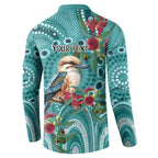 Kookaburra Eucalyptus Personalised Button Sweatshirt Aboriginal Australian Dot Painting - Aussie Hoodie