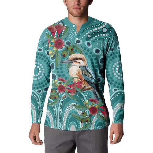 Kookaburra Eucalyptus Personalised Button Sweatshirt Aboriginal Australian Dot Painting - Aussie Hoodie