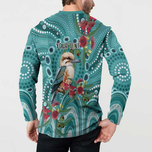 Kookaburra Eucalyptus Personalised Button Sweatshirt Aboriginal Australian Dot Painting - Aussie Hoodie