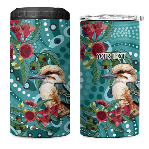 Kookaburra Eucalyptus Personalised 4 in 1 Can Cooler Tumbler Aboriginal Australian Dot Painting - Aussie Hoodie