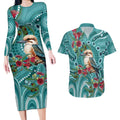 Kookaburra Eucalyptus Personalised Couples Matching Long Sleeve Bodycon Dress and Hawaiian Shirt Aboriginal Australian Dot Painting - Aussie Hoodie