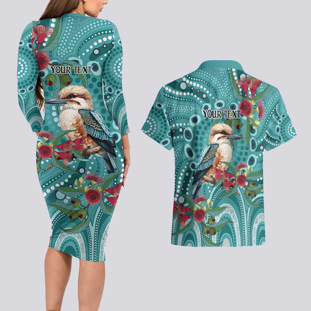 Kookaburra Eucalyptus Personalised Couples Matching Long Sleeve Bodycon Dress and Hawaiian Shirt Aboriginal Australian Dot Painting - Aussie Hoodie