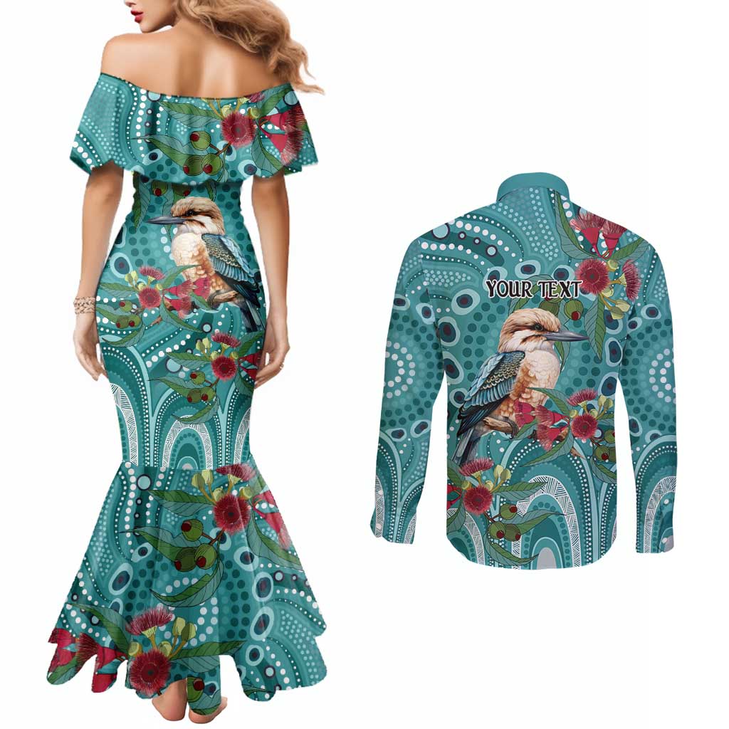 Kookaburra Eucalyptus Personalised Couples Matching Mermaid Dress and Long Sleeve Button Shirt Aboriginal Australian Dot Painting - Aussie Hoodie