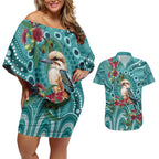 Kookaburra Eucalyptus Personalised Couples Matching Off Shoulder Short Dress and Hawaiian Shirt Aboriginal Australian Dot Painting - Aussie Hoodie