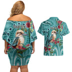 Kookaburra Eucalyptus Personalised Couples Matching Off Shoulder Short Dress and Hawaiian Shirt Aboriginal Australian Dot Painting - Aussie Hoodie