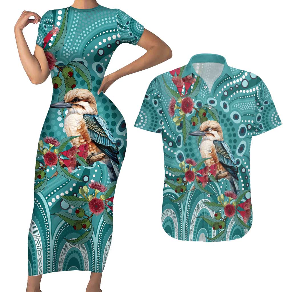 Kookaburra Eucalyptus Personalised Couples Matching Short Sleeve Bodycon Dress and Hawaiian Shirt Aboriginal Australian Dot Painting - Aussie Hoodie