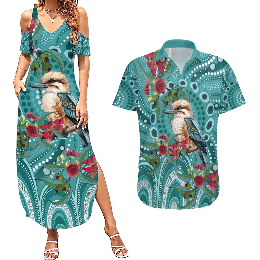 Kookaburra Eucalyptus Personalised Couples Matching Summer Maxi Dress and Hawaiian Shirt Aboriginal Australian Dot Painting - Aussie Hoodie