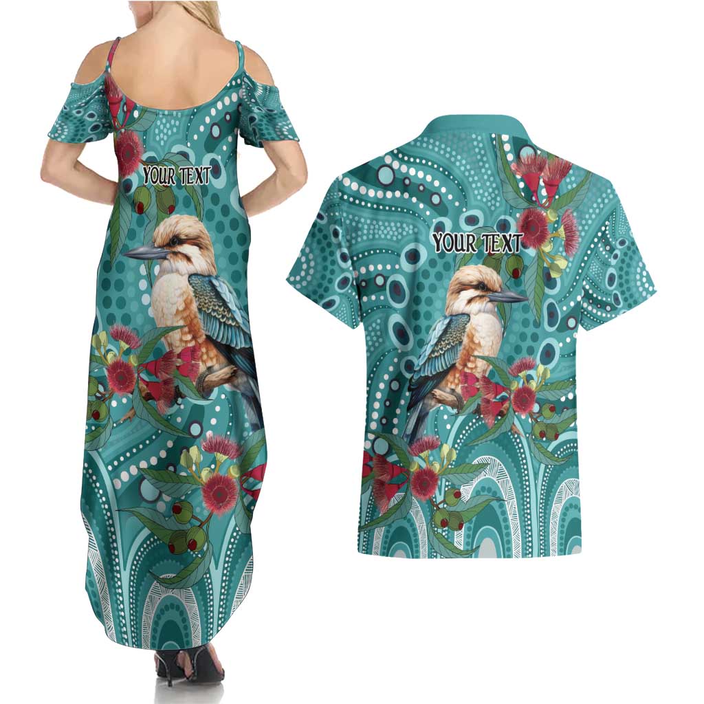 Kookaburra Eucalyptus Personalised Couples Matching Summer Maxi Dress and Hawaiian Shirt Aboriginal Australian Dot Painting - Aussie Hoodie