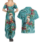 Kookaburra Eucalyptus Personalised Couples Matching Summer Maxi Dress and Hawaiian Shirt Aboriginal Australian Dot Painting - Aussie Hoodie