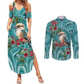 Kookaburra Eucalyptus Personalised Couples Matching Summer Maxi Dress and Long Sleeve Button Shirt Aboriginal Australian Dot Painting - Aussie Hoodie