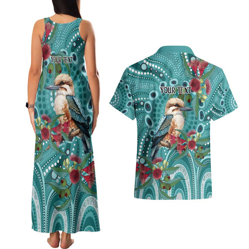 Kookaburra Eucalyptus Personalised Couples Matching Tank Maxi Dress and Hawaiian Shirt Aboriginal Australian Dot Painting - Aussie Hoodie