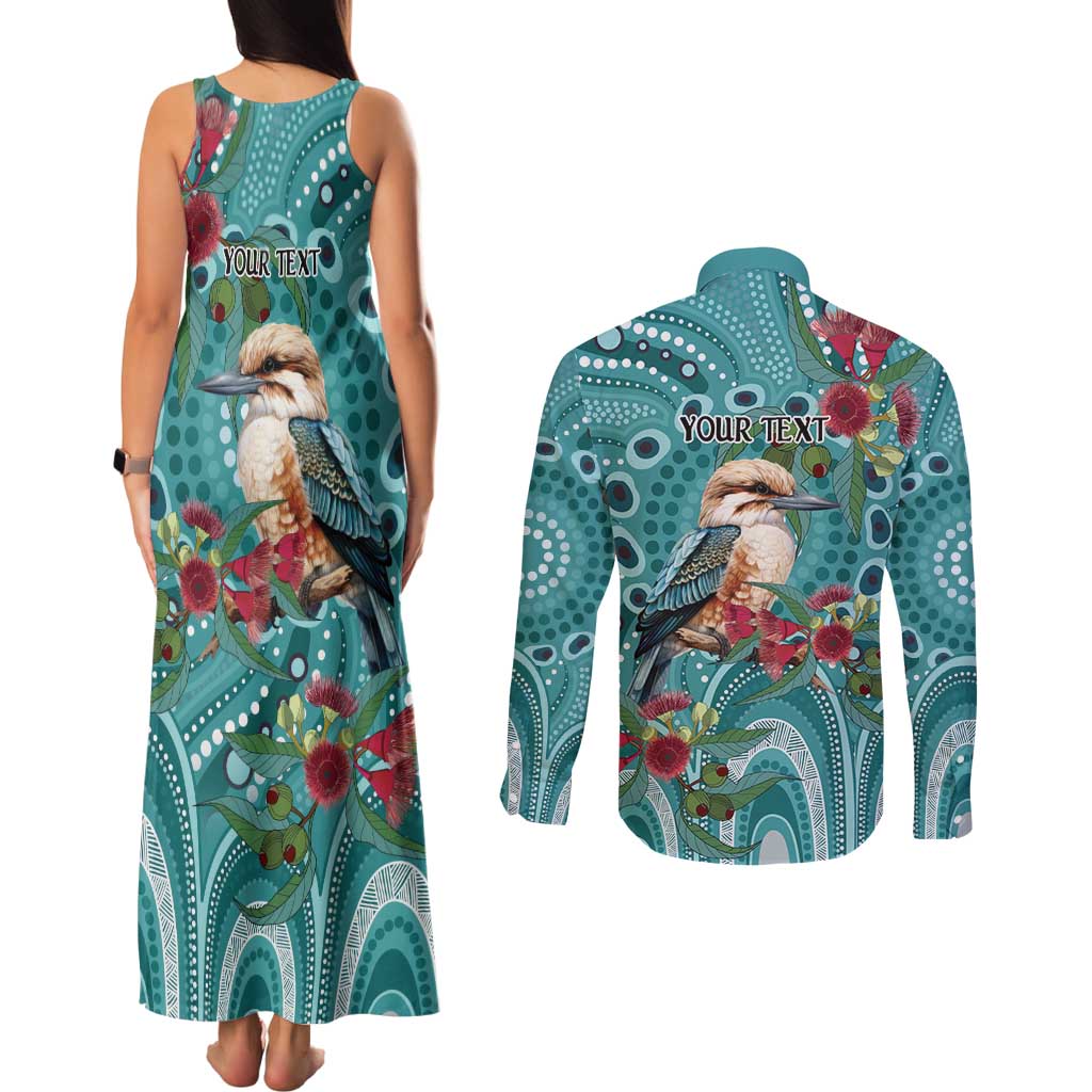 Kookaburra Eucalyptus Personalised Couples Matching Tank Maxi Dress and Long Sleeve Button Shirt Aboriginal Australian Dot Painting - Aussie Hoodie