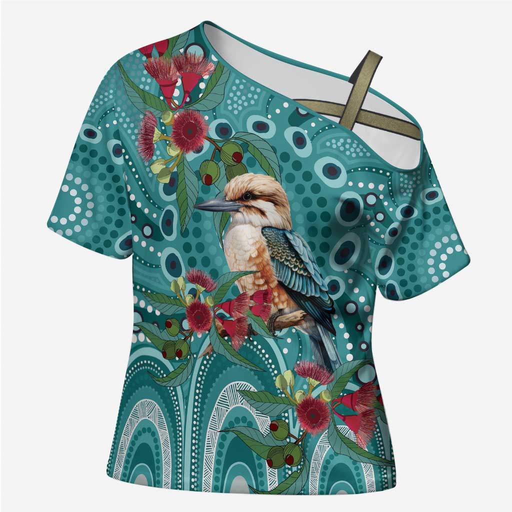 Kookaburra Eucalyptus Personalised Cross Shoulder Shirt Aboriginal Australian Dot Painting - Aussie Hoodie