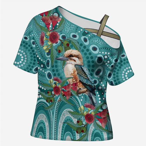 Kookaburra Eucalyptus Personalised Cross Shoulder Shirt Aboriginal Australian Dot Painting - Aussie Hoodie