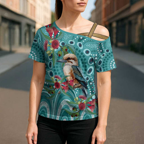 Kookaburra Eucalyptus Personalised Cross Shoulder Shirt Aboriginal Australian Dot Painting - Aussie Hoodie