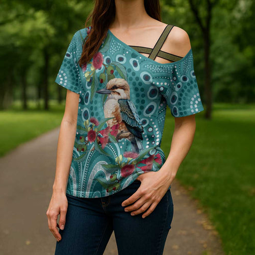 Kookaburra Eucalyptus Personalised Cross Shoulder Shirt Aboriginal Australian Dot Painting - Aussie Hoodie