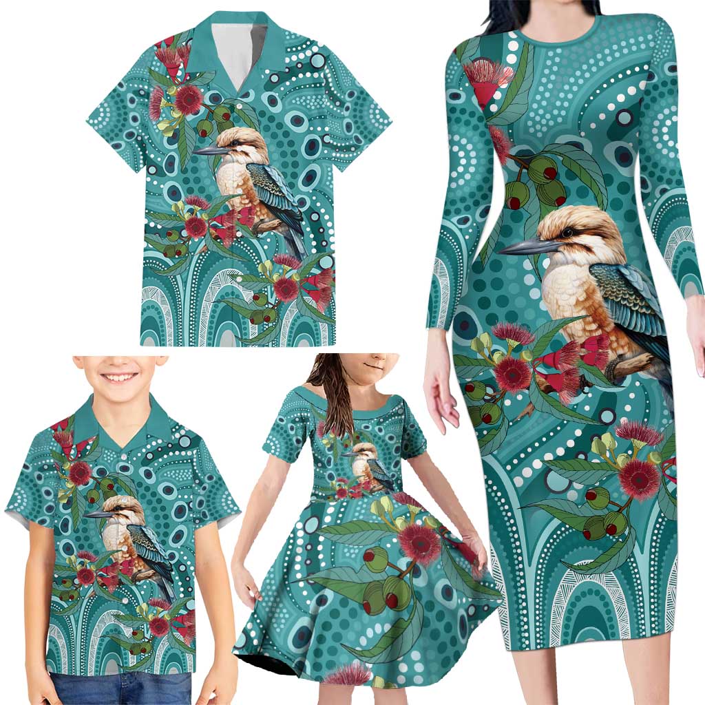 Kookaburra Eucalyptus Personalised Family Matching Long Sleeve Bodycon Dress and Hawaiian Shirt Aboriginal Australian Dot Painting - Aussie Hoodie
