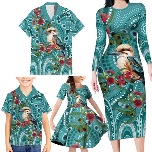 Kookaburra Eucalyptus Personalised Family Matching Long Sleeve Bodycon Dress and Hawaiian Shirt Aboriginal Australian Dot Painting - Aussie Hoodie