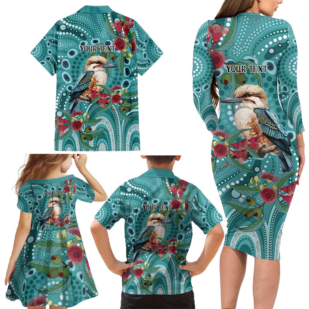 Kookaburra Eucalyptus Personalised Family Matching Long Sleeve Bodycon Dress and Hawaiian Shirt Aboriginal Australian Dot Painting - Aussie Hoodie